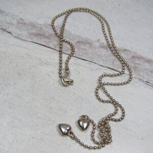 Sterling Silver Bead Ball Double heart Y Infinity Lavalier Necklace Italy